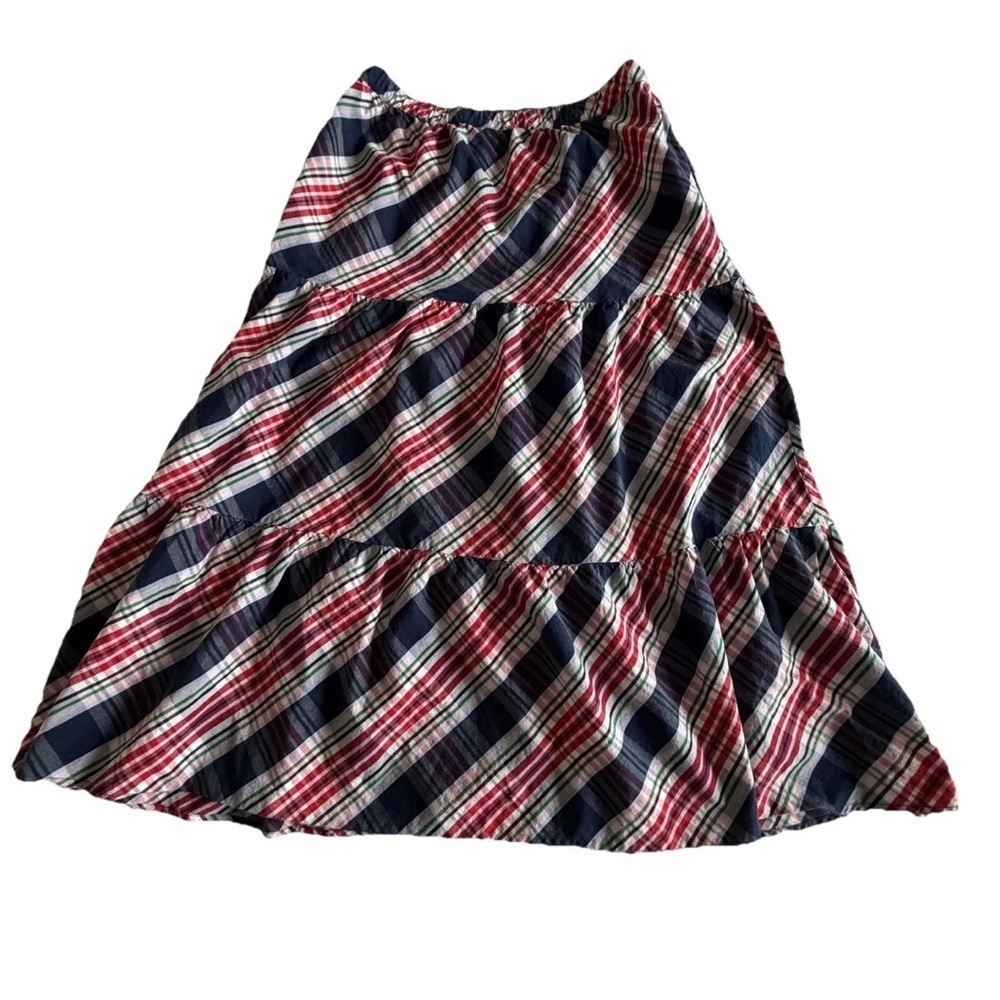 Crown & Ivy Skirt Womens L Multicolor Plaid Tiered Peasant Long Elastic Waist